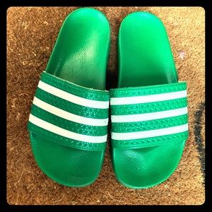 Green Adidas slides